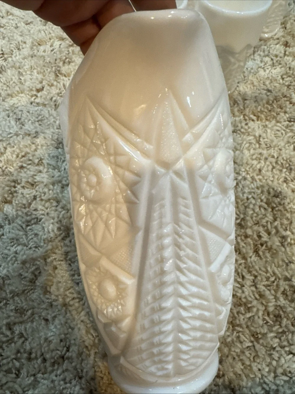 White Milk Glass Pitcher and Tumbler Set - Elegant Embossed Pattern